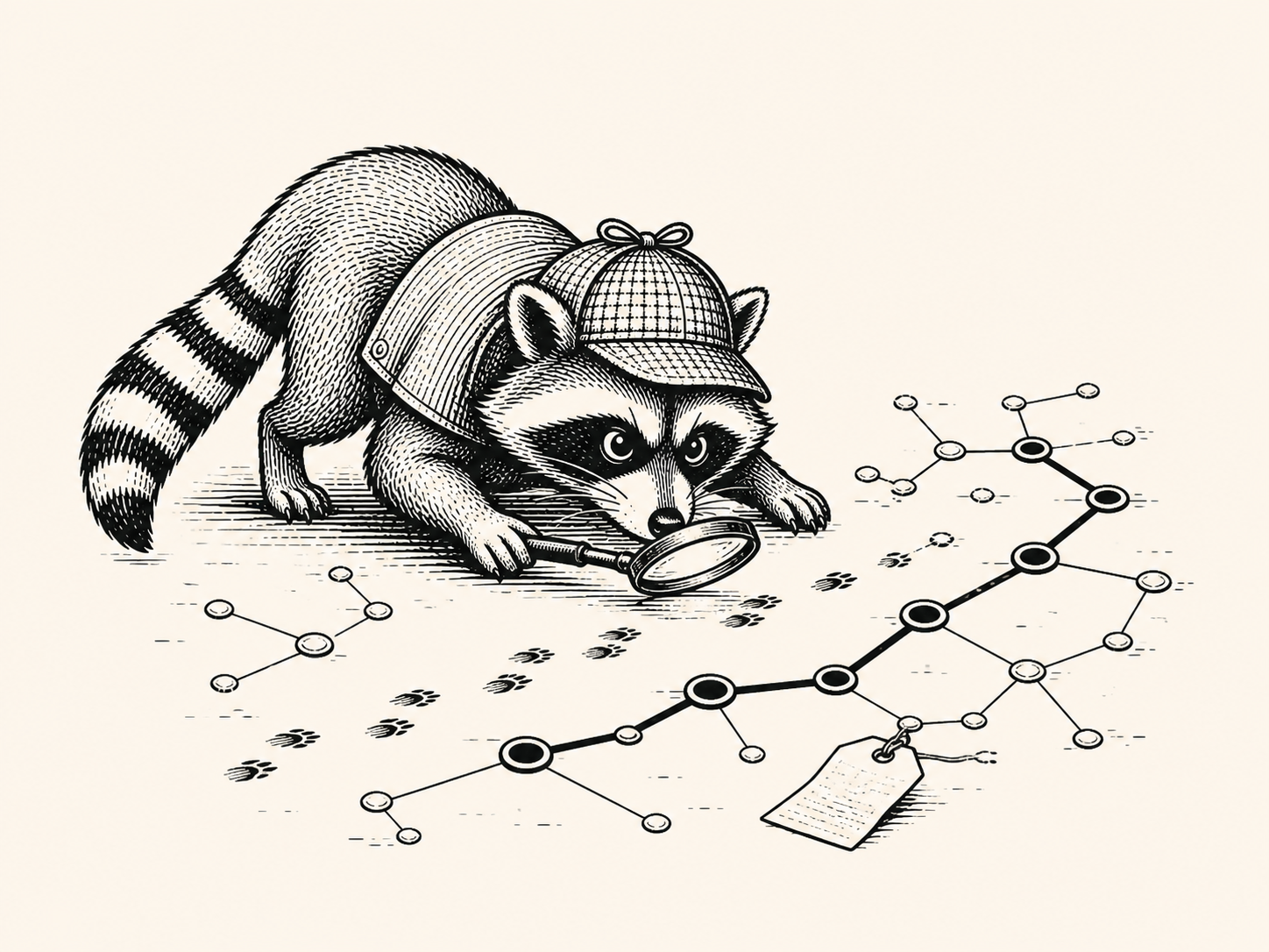 RACFHound mascot tracing an attack path through a graph