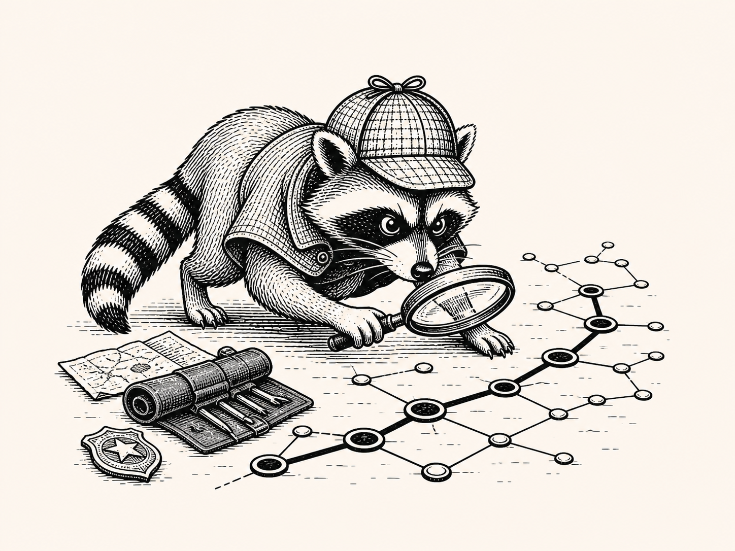 RACFHound mascot investigating a node graph